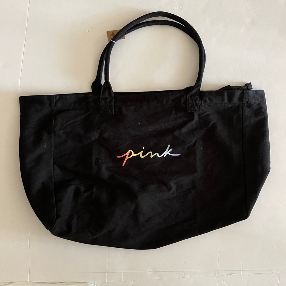 Black Rainbow Cursive Logo Pink Victoria’s Secret Duffle Travel Tote Bag